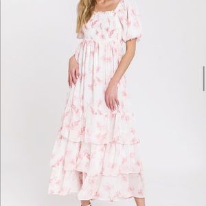 White and pink floral midi